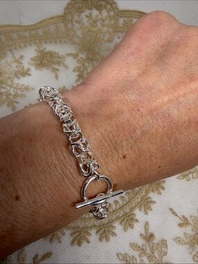 925 Sterling Silver Byzantine Chain Mail Bracelet Toggle Biker Rocker